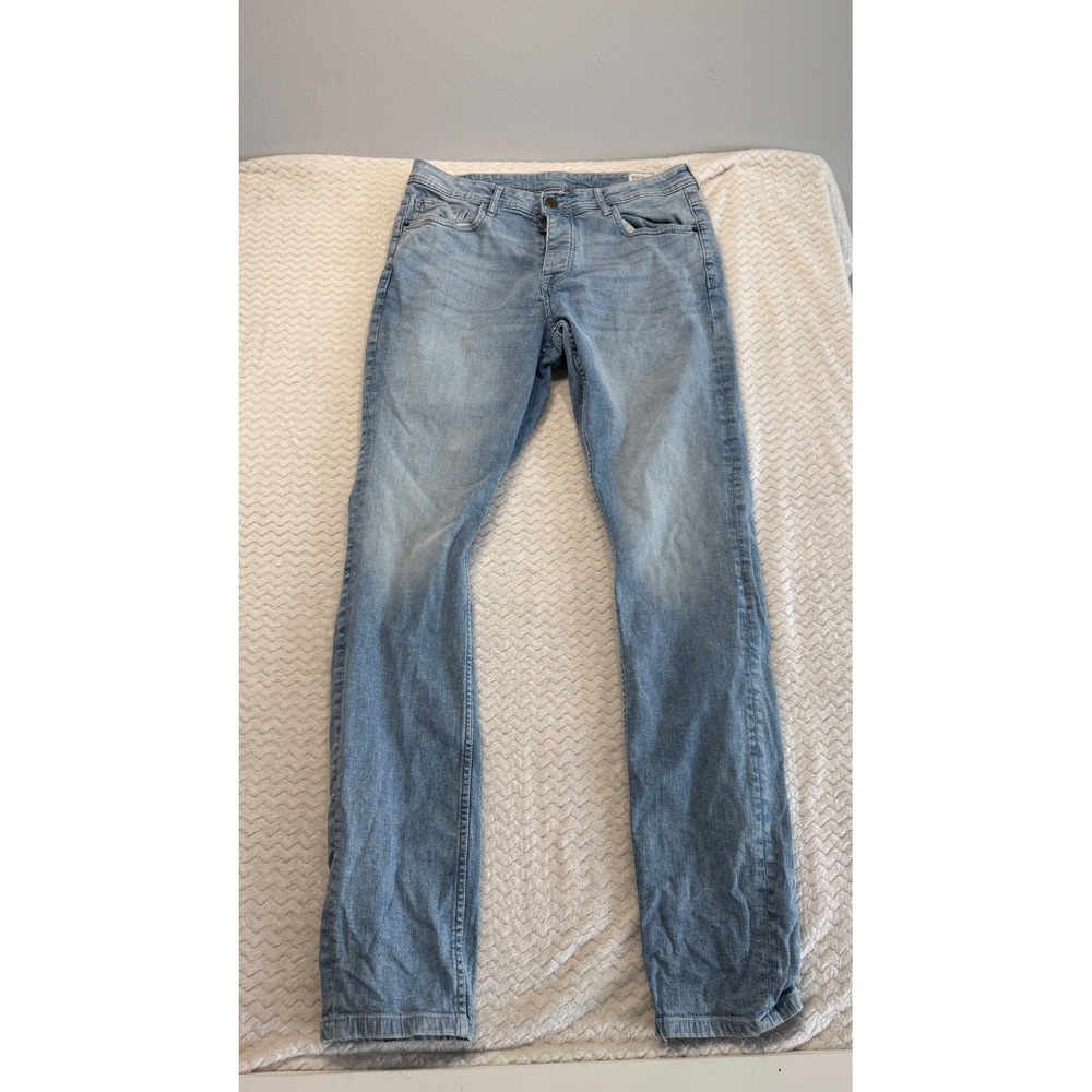 Denim Co Slim Fit Jeans Light Wash Blue Button Fly W34 L34 Mens Denim Trousers